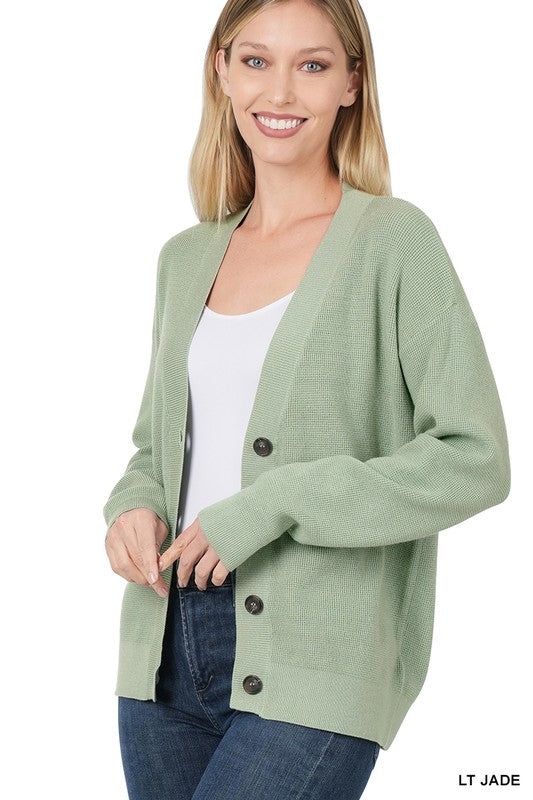 Zenana Button Front V-Neck Cardigan Sweater in 6 Colors