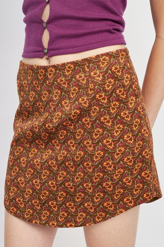 EMORY PARK PRINTED MINI SKIRT WITH CURVED HEM