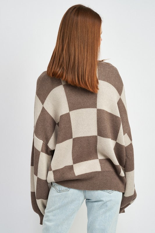 EMORY PARK CHECKERED SWEATER WITH BUBBLE SLEEVES