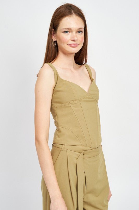 EMORY PARK V NECK BUSTIER TOP IN 2 COLORS