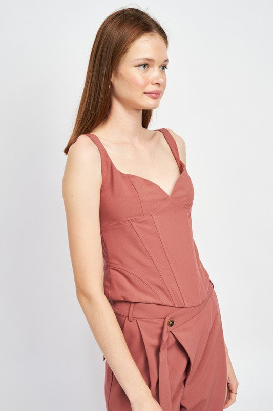 EMORY PARK V NECK BUSTIER TOP IN 2 COLORS