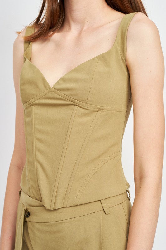 EMORY PARK V NECK BUSTIER TOP IN 2 COLORS