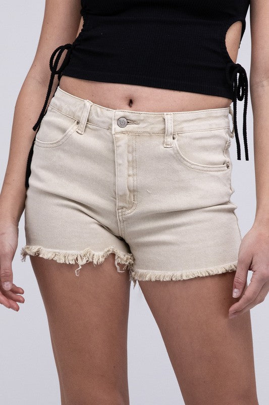 Zenana Acid Washed Raw Cutoff Hem Shorts