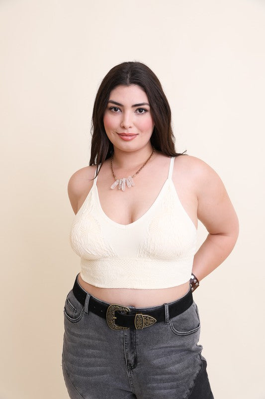 Leto Accessories Plus Size Seamless Crocheted Padded Brami Cropped Bra Cami