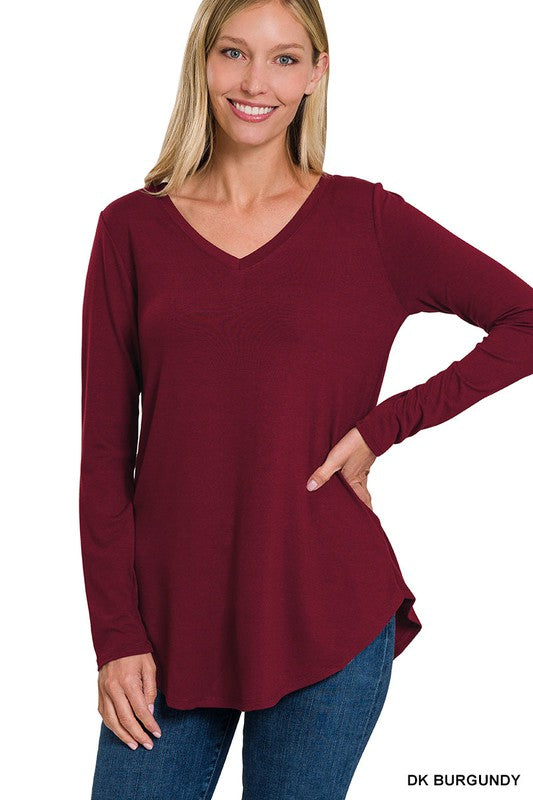 Zenana Long Sleeve V-Neck Tunic Tee in 3 Colors