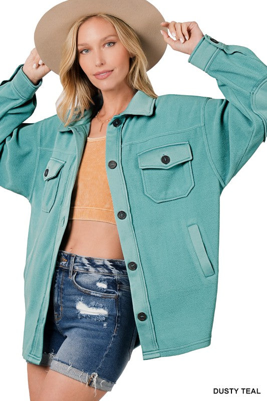 Zenana Oversized Fleece Shirt Jacket in 4 Colors