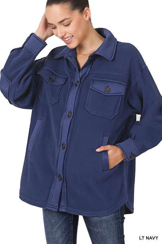 Zenana Oversized Fleece Shirt Jacket in 4 Colors