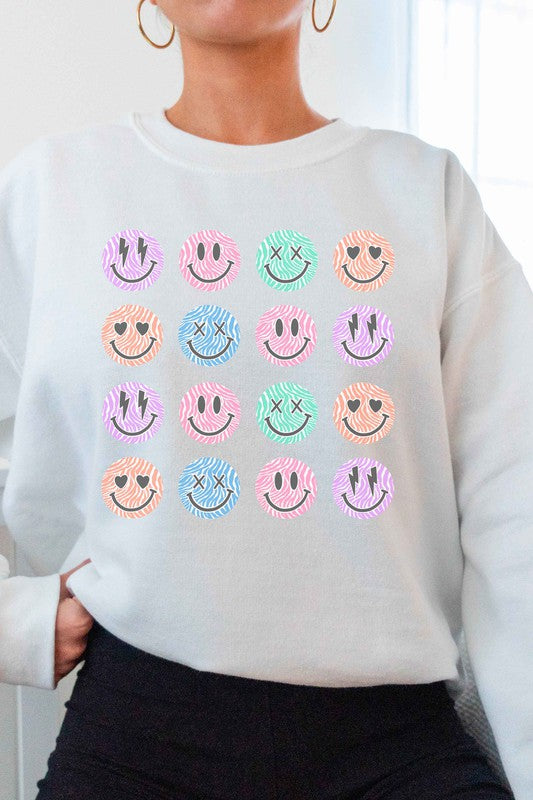 Blume and Co Multi Color Happy Face Graphic Sweatshirt in 2 Colors