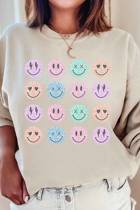 Blume and Co Multi Color Happy Face Graphic Sweatshirt in 2 Colors