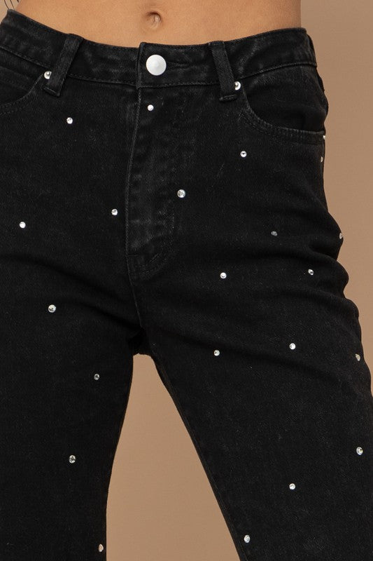 Blue B Rhinestone Studded Distressed Denim Jeans in Pink or Black