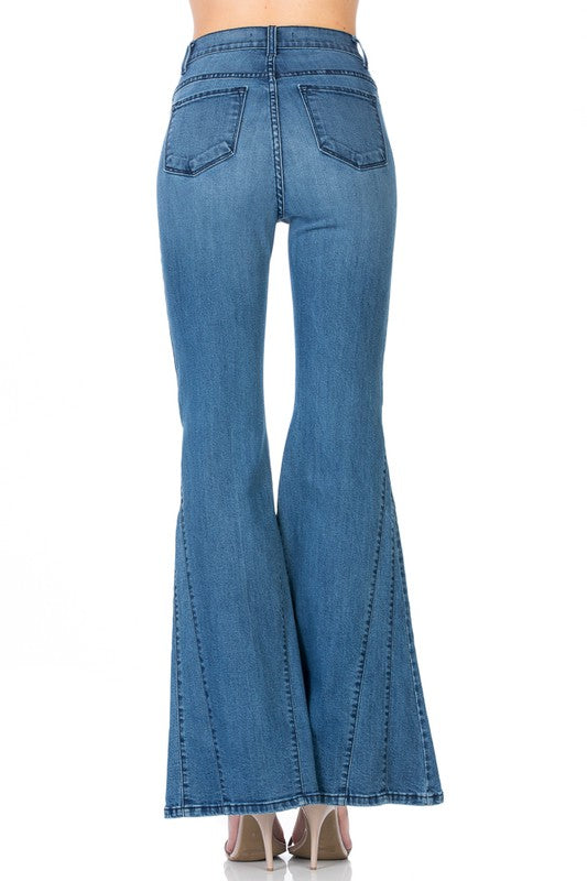 O2 Denim Flare Bell Bottom Wide Leg Denim Jeans in Medium or Dark Wash