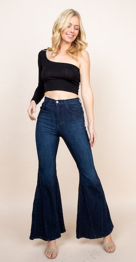 O2 Denim Flare Bell Bottom Wide Leg Denim Jeans in Medium or Dark Wash