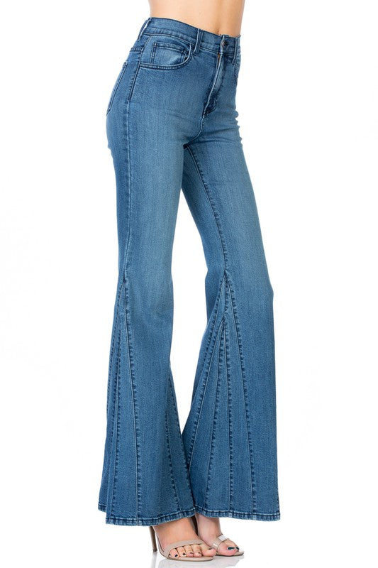 O2 Denim Flare Bell Bottom Wide Leg Denim Jeans in Medium or Dark Wash