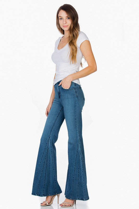 O2 Denim Flare Bell Bottom Wide Leg Denim Jeans in Medium or Dark Wash