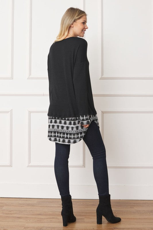 Tribal Mock Layered Tunic With Button Accent