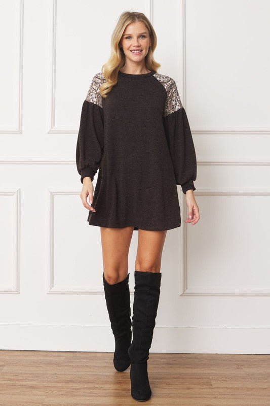 Paisley Shoulder Accent Tunic Dress