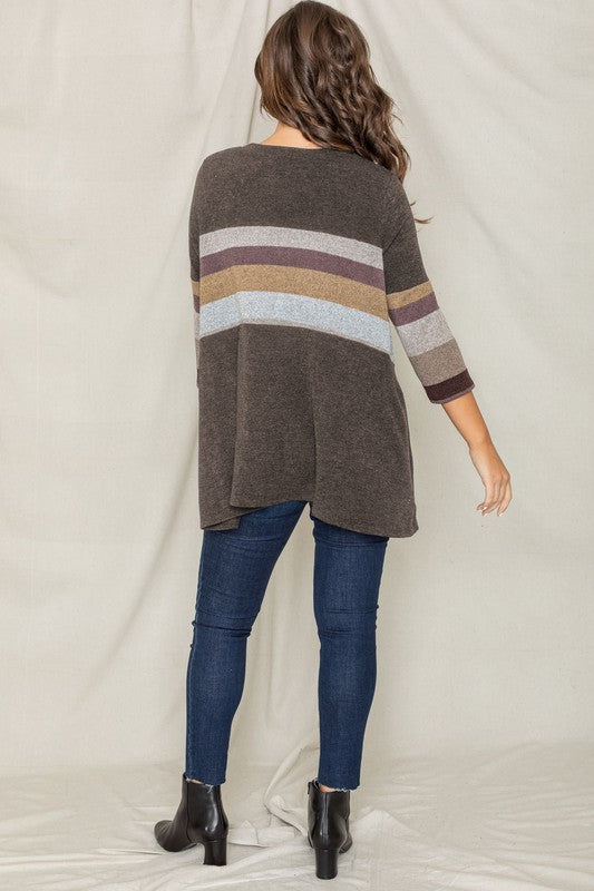 Plus Knit Stripe Panel A Line Tunic