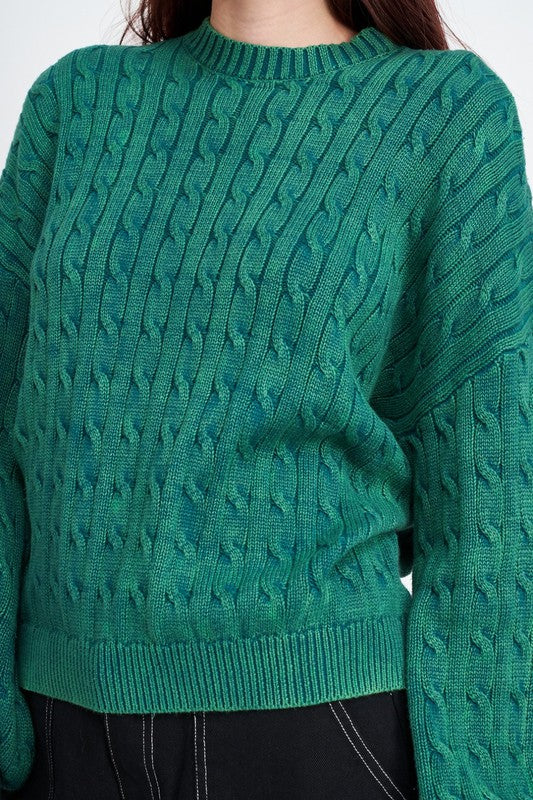 EMORY PARK CABLE KNIT SWEATER WITH BUBBLE SLEEVES