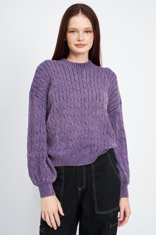 EMORY PARK CABLE KNIT SWEATER WITH BUBBLE SLEEVES