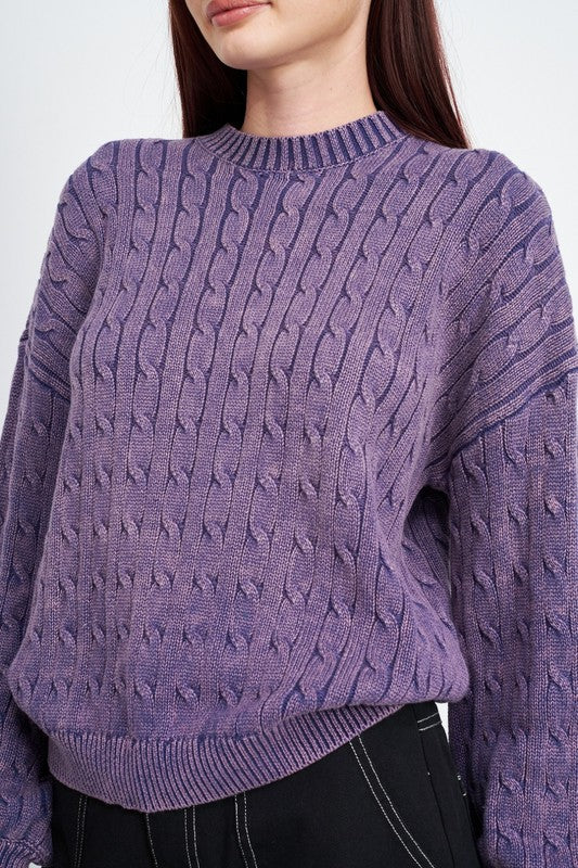 EMORY PARK CABLE KNIT SWEATER WITH BUBBLE SLEEVES