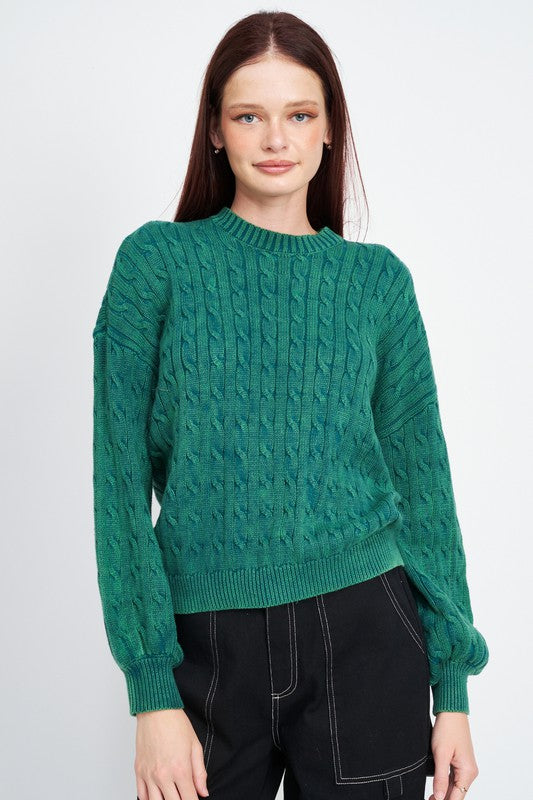 EMORY PARK CABLE KNIT SWEATER WITH BUBBLE SLEEVES