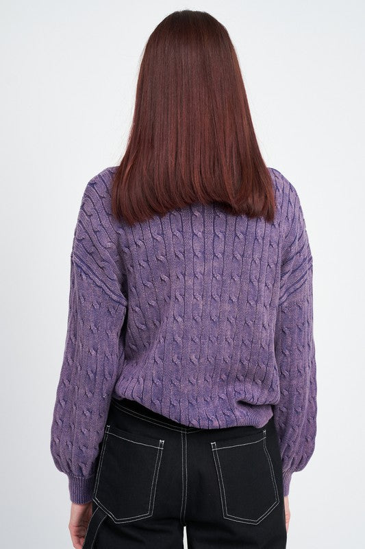 EMORY PARK CABLE KNIT SWEATER WITH BUBBLE SLEEVES