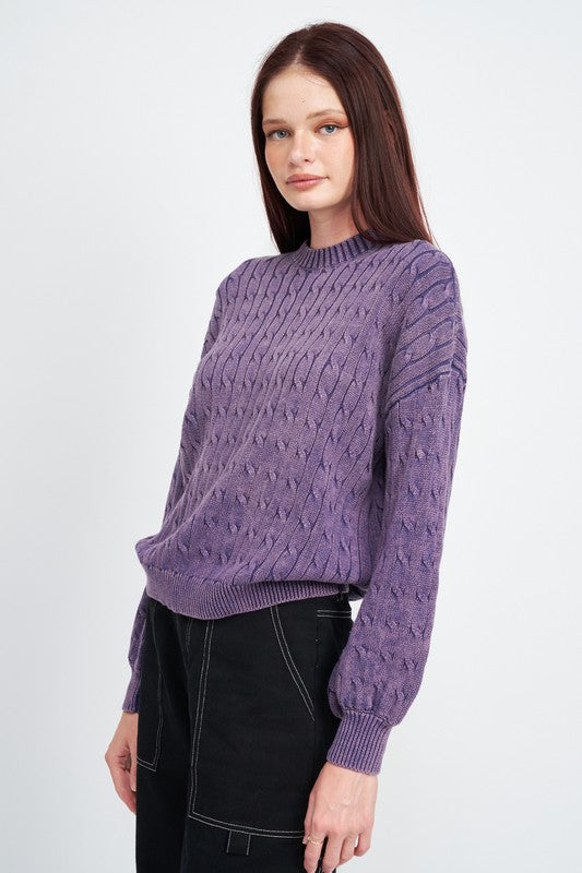 EMORY PARK CABLE KNIT SWEATER WITH BUBBLE SLEEVES