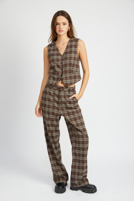 EMORY PARK PLAID HIGH WAIST TROUSERS