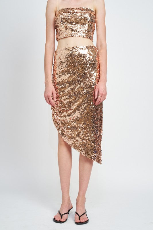 EMORY PARK SEQUIN SHIRRED MIDI SKIRT