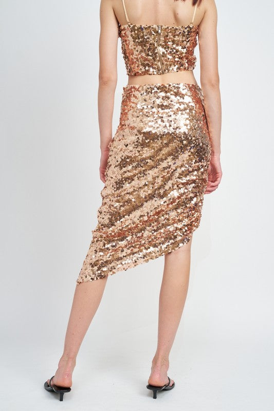 EMORY PARK SEQUIN SHIRRED MIDI SKIRT