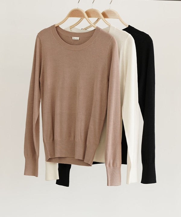 Studio Ko Bamboo Long Sleeve Crew Neck Sweater Top in 3 Colors