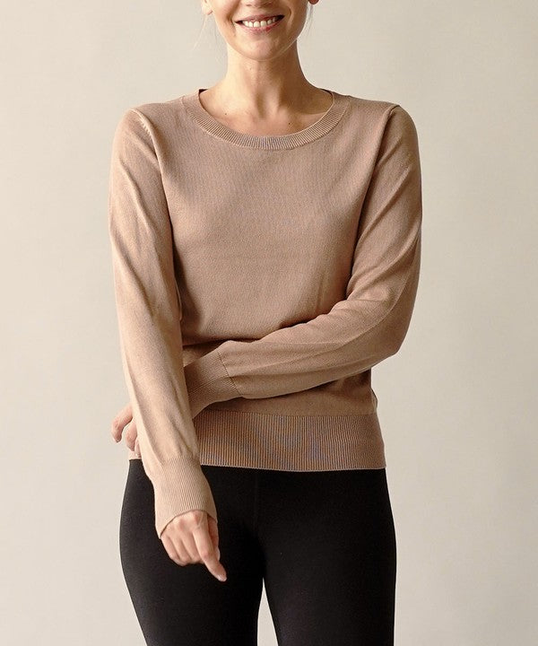 Studio Ko Bamboo Long Sleeve Crew Neck Sweater Top in 3 Colors