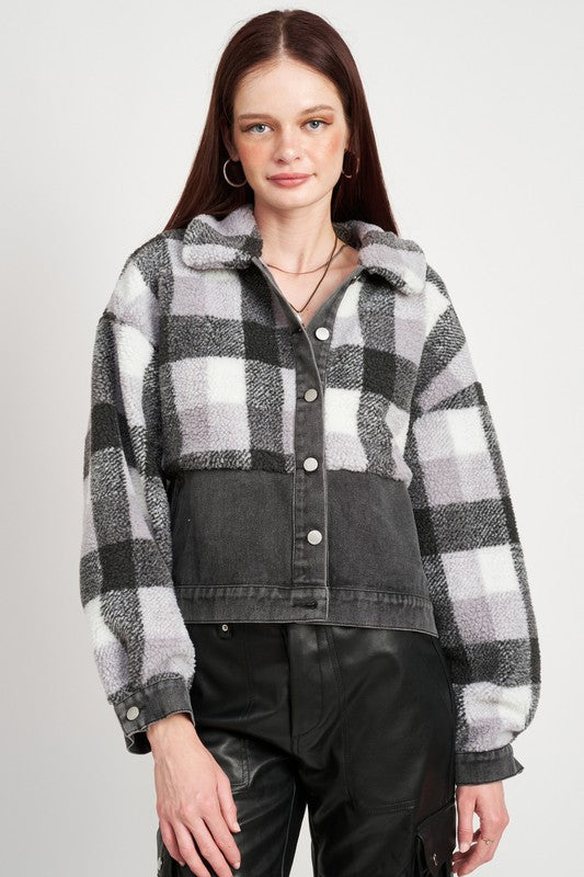 Emory Park Mixed Media Plaid Jacket