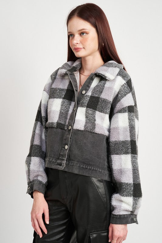 Emory Park Mixed Media Plaid Jacket