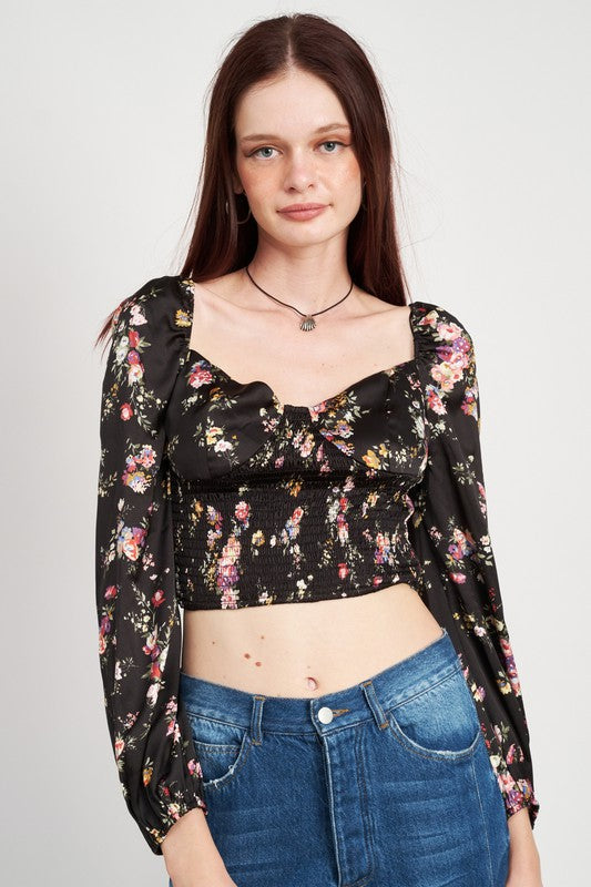 EMORY PARK FLORAL SMOCKED CROP TOP