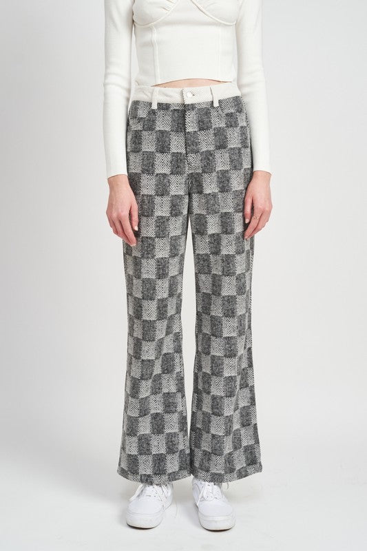 EMORY PARK CHECKERED PLAID WIDE LEG PANTS IN 2 COLORS