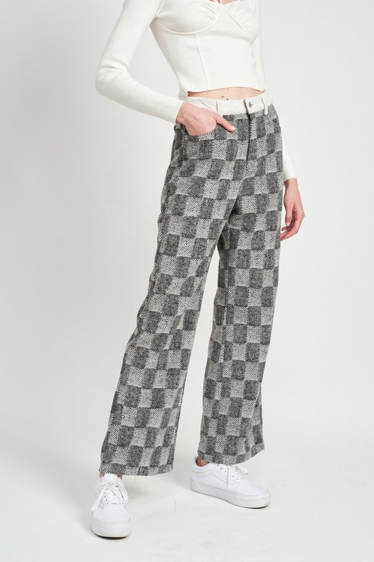 EMORY PARK CHECKERED PLAID WIDE LEG PANTS IN 2 COLORS