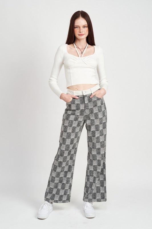 EMORY PARK CHECKERED PLAID WIDE LEG PANTS IN 2 COLORS