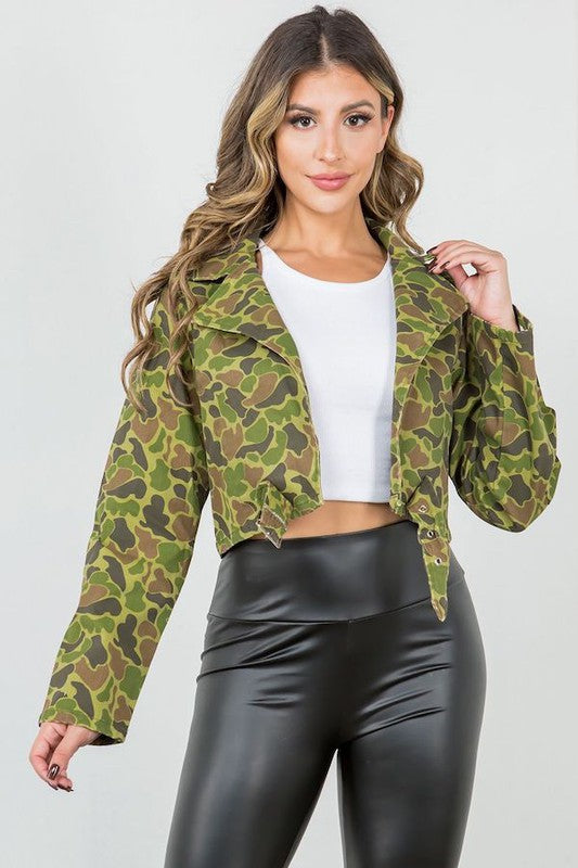 GJG Denim Cropped Camo Jean Jacket in Green