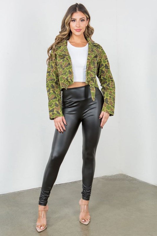 GJG Denim Cropped Camo Jean Jacket in Green