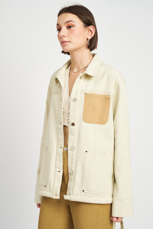 EMORY PARK CONTRAST DENIM JACKET WITH HEM DRAWSTRING