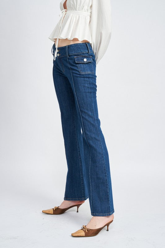 EMORY PARK LOW WAIST FLARED DENIM JEANS