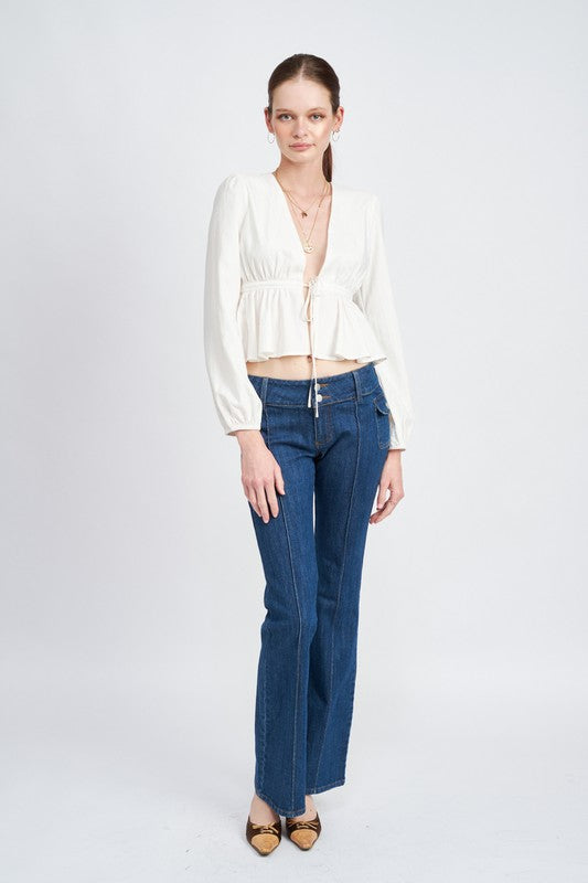 EMORY PARK LOW WAIST FLARED DENIM JEANS