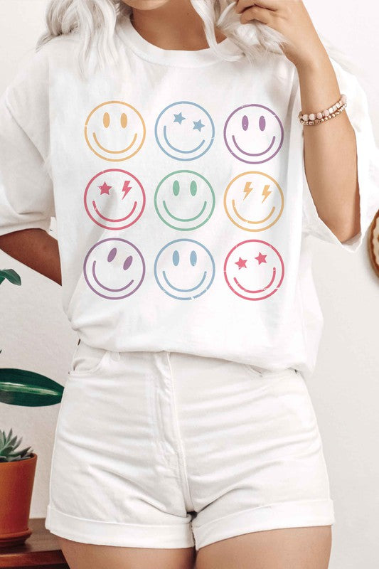 BLUME AND CO UNISEX RETRO MULTI HAPPY FACE GRAPHIC TEE IN 5 COLORS