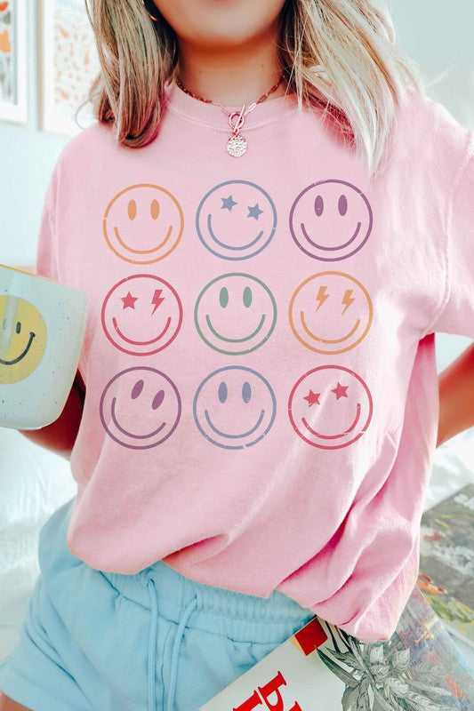 BLUME AND CO UNISEX RETRO MULTI HAPPY FACE GRAPHIC TEE IN 5 COLORS