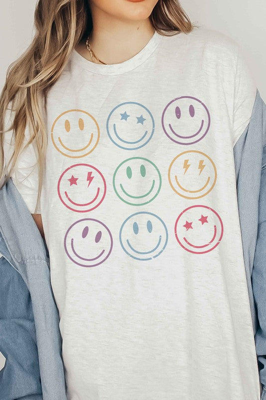 BLUME AND CO UNISEX RETRO MULTI HAPPY FACE GRAPHIC TEE IN 5 COLORS