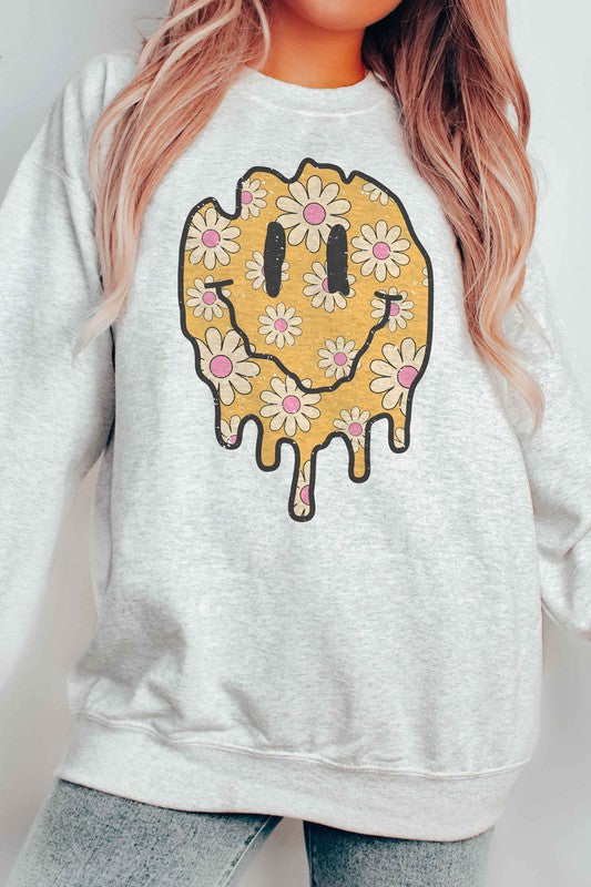 A Blush Co Unisex Retro Daisy Melting Happy Face Graphic Sweatshirt in 4 Colors