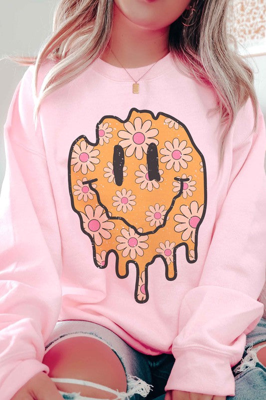 A Blush Co Unisex Retro Daisy Melting Happy Face Graphic Sweatshirt in 4 Colors