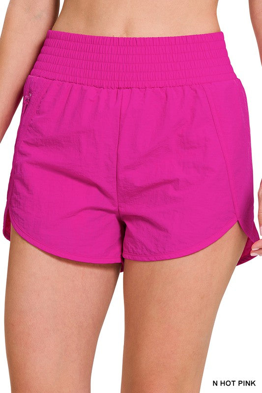 Zenana Activewear Double Layered Smocked Waist Running Shorts