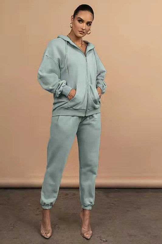 BY CLAUDE TOP TWO PIECE HOODED ZIP JACKET & PANT LOUNGE SET